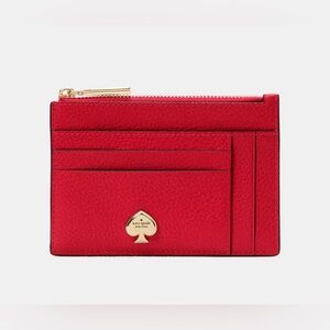 NWT Kate Spade Kayla Large Slim Red Pebbled Leather Zip Card Case Wallet